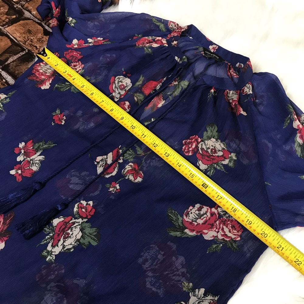 Lucky Brand Blue Sheer Peasant Blouse Floral Top - Picture 5 of 8